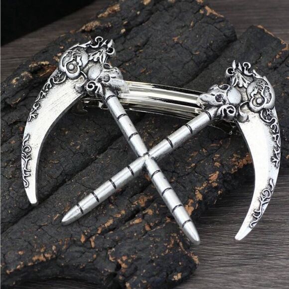 Goth Reaper Scythe Hair Clip Accessory, Unique, Silver, New - Picture 1 of 3